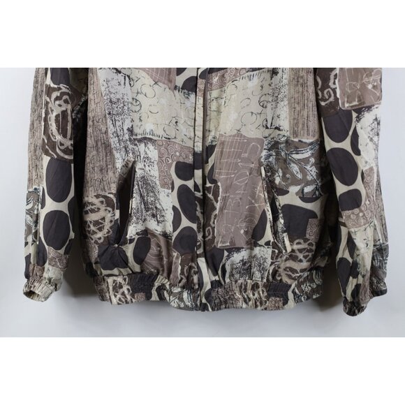 Vintage 90s Streetwear Womens Medium Abstract Silk Full Zip Windbreaker Jacket - Picture 3 of 13